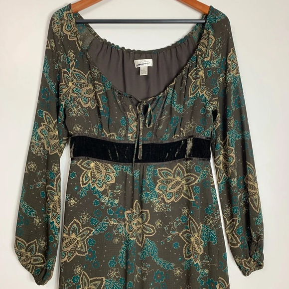 Ann Taylor Loft Dress Floral Side Zip Lined Long Sleeve Brown Sz 6 Bohofairy Y2K - Picture 7 of 15